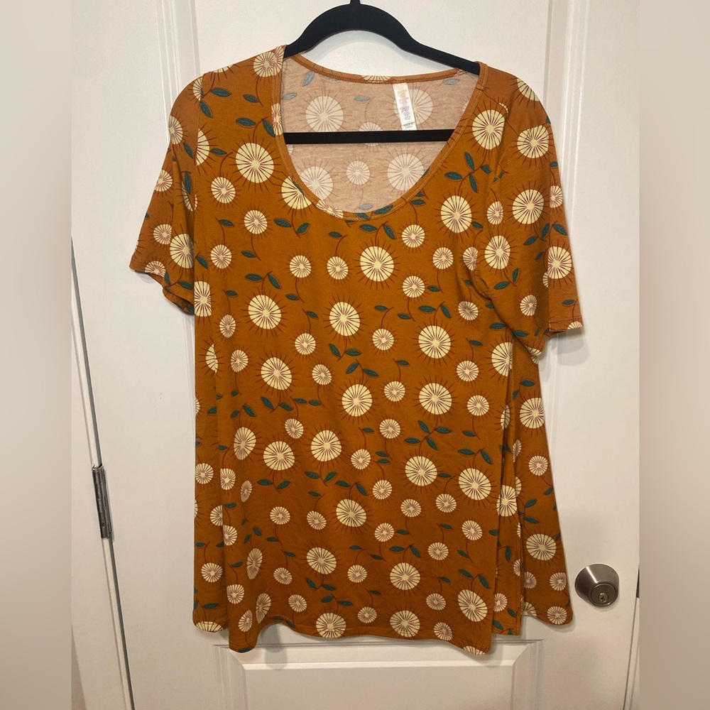 LulaRoe Brown/ tan with yellow Floral Perfect T T shirt